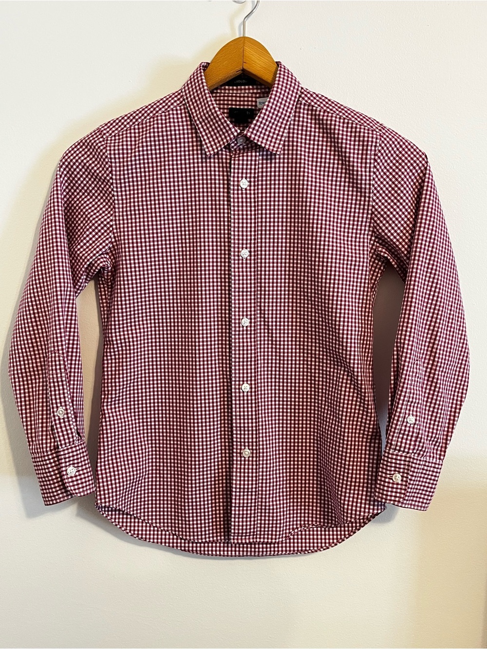 Crewcuts Ludlow Boys 10 Red White Gingham Button Down Dress Shirt Long Sleeve